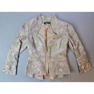 Favourbrook Womens Linen Jacket Size Six  Embroidered Brocade‎ Green Pink Formal